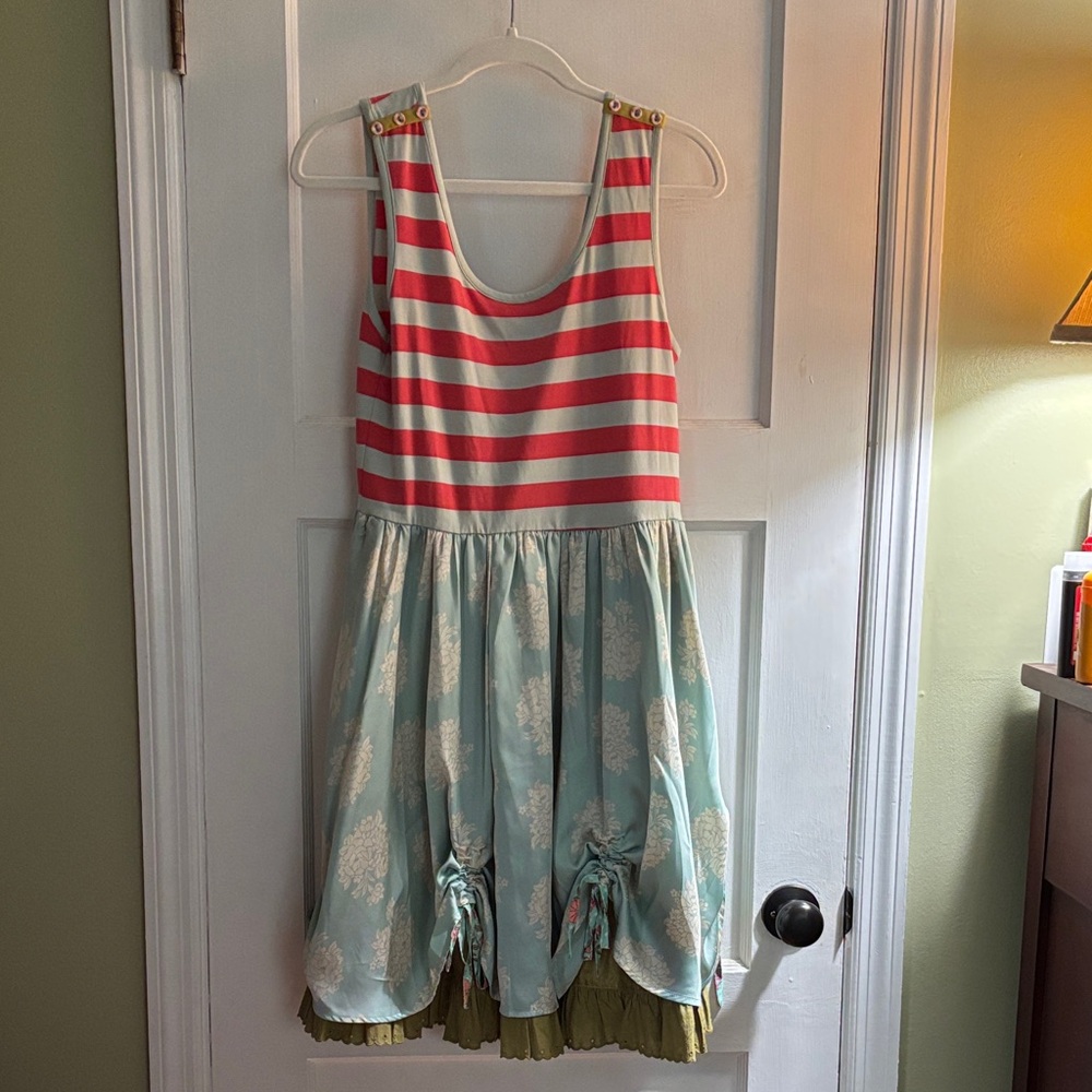 Matilda Jane Coral Stripe and Aqua Floral Tiered Dress